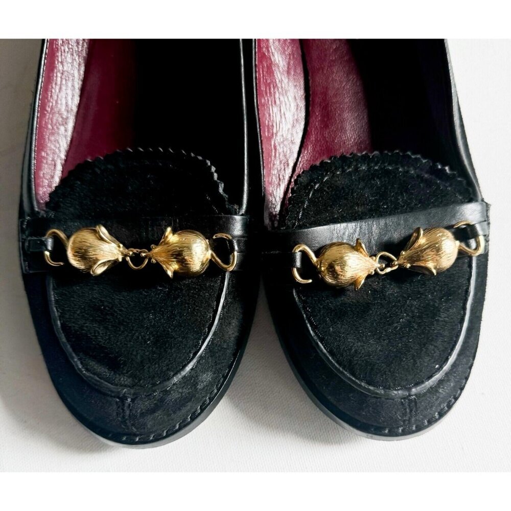 Marc By Marc Jacobs Black Suede Loafers with Gold Horsebit